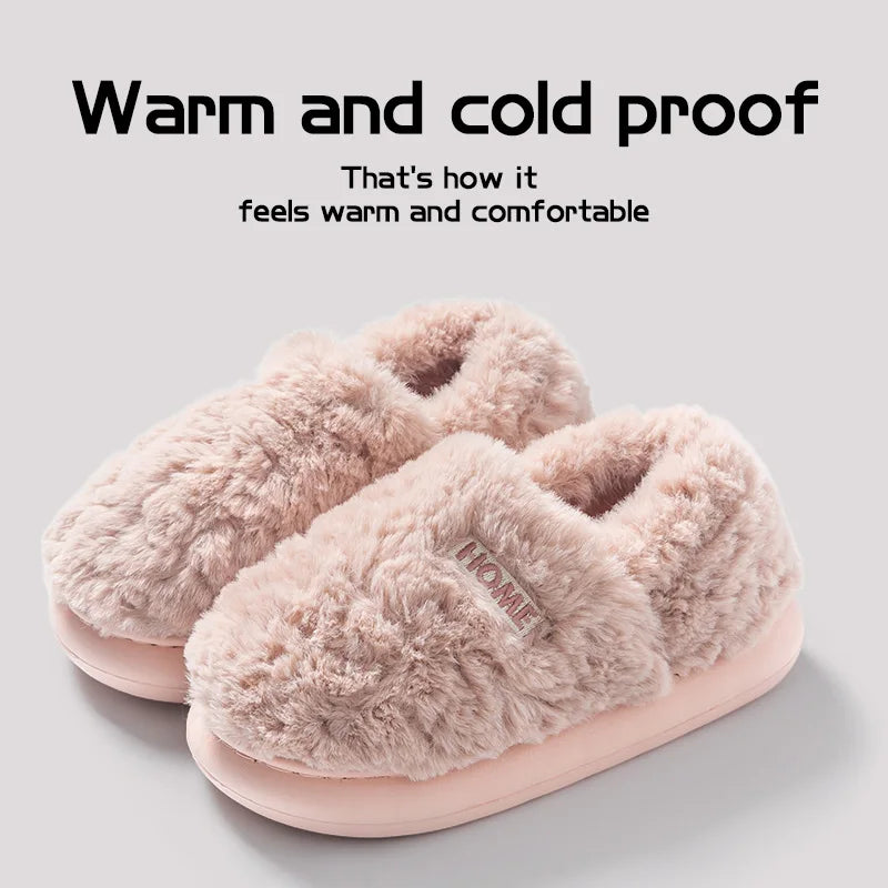 Cotton slippers women's winter new style bag heel home warm and non slip plush cotton shoes for men wearing outside