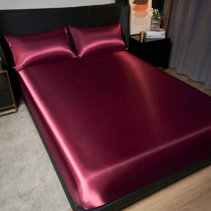 Luxury Satin Fitted Sheet Set - 35cm Height, King/Queen Size, Includes 2 Pillowcases, Timeless Elegance for Discerning Sleep