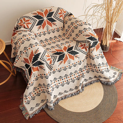 Aztec Blanket, Oversized Boho Throw Blanket with Fringe, Southwestern Geometric Tapestry Vintage Woven Throw Blankets, Double-Si