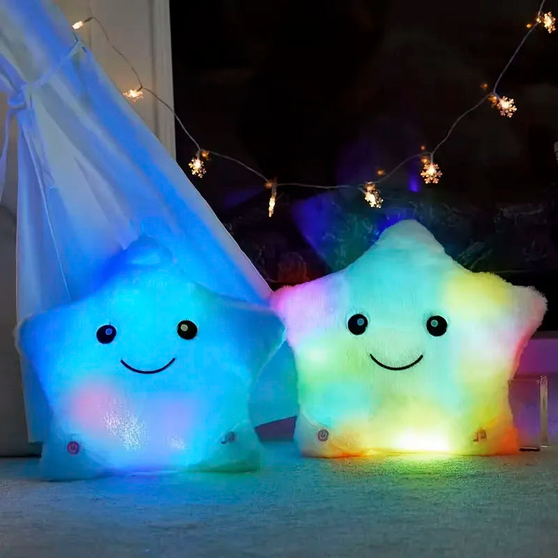23cm Creative Twinkle Star Shaped Plush Pillow, LED Night Light Glowing Cushions Plush Stuffed Toys Gifts for Kids, Decoration