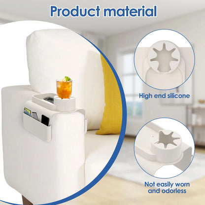 Silicone Sofa Couch Cup Holder Versatile Sturdy Sofa Armrest Tray with Side Pocket Easy to Install Silicone Armchair Cup Holder