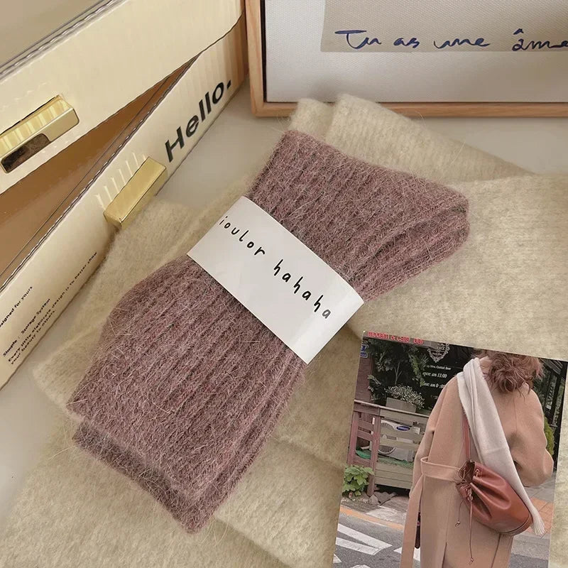 Winter Thick Warm Women's Cashmere Wool Socks Japanese Harajuku Style Solid Color Long Thermal Fashion Sox for Ladies