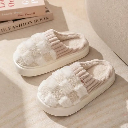 Cotton slippers for women spring autumn winter indoor anti slip home warm home winter fur plush couple men
