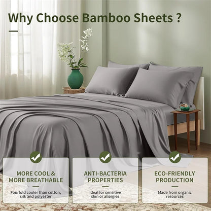 100% Bamboo Bed Sheets Set Luxury Soft, Silky, Breathable Fitted Sheet Flat Top Sheets Pillowcase Hotel 4/6 Pieces Bedding Set