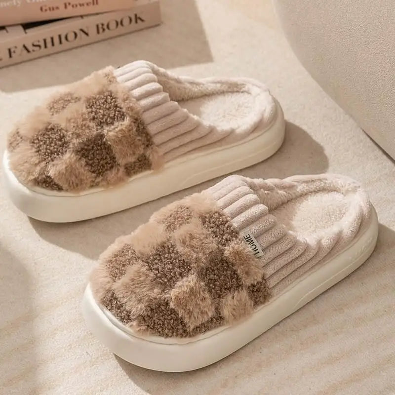 Cotton slippers for women spring autumn winter indoor anti slip home warm home winter fur plush couple men