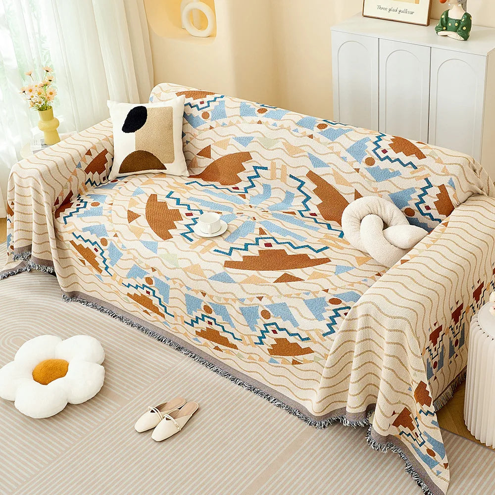 Sofa Towel with Full Coverage Ins Cream Wind Cotton Yarn Camping Blanket Sofa Cushion Cover All Season Universal All Inclusive