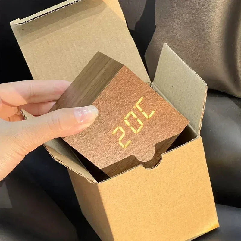 Wooden Digital Alarm Clock with Temperature Sound Control Electronic Clocks Desktop USB/AAA Powered Desperadoe LED Bedside ClocK