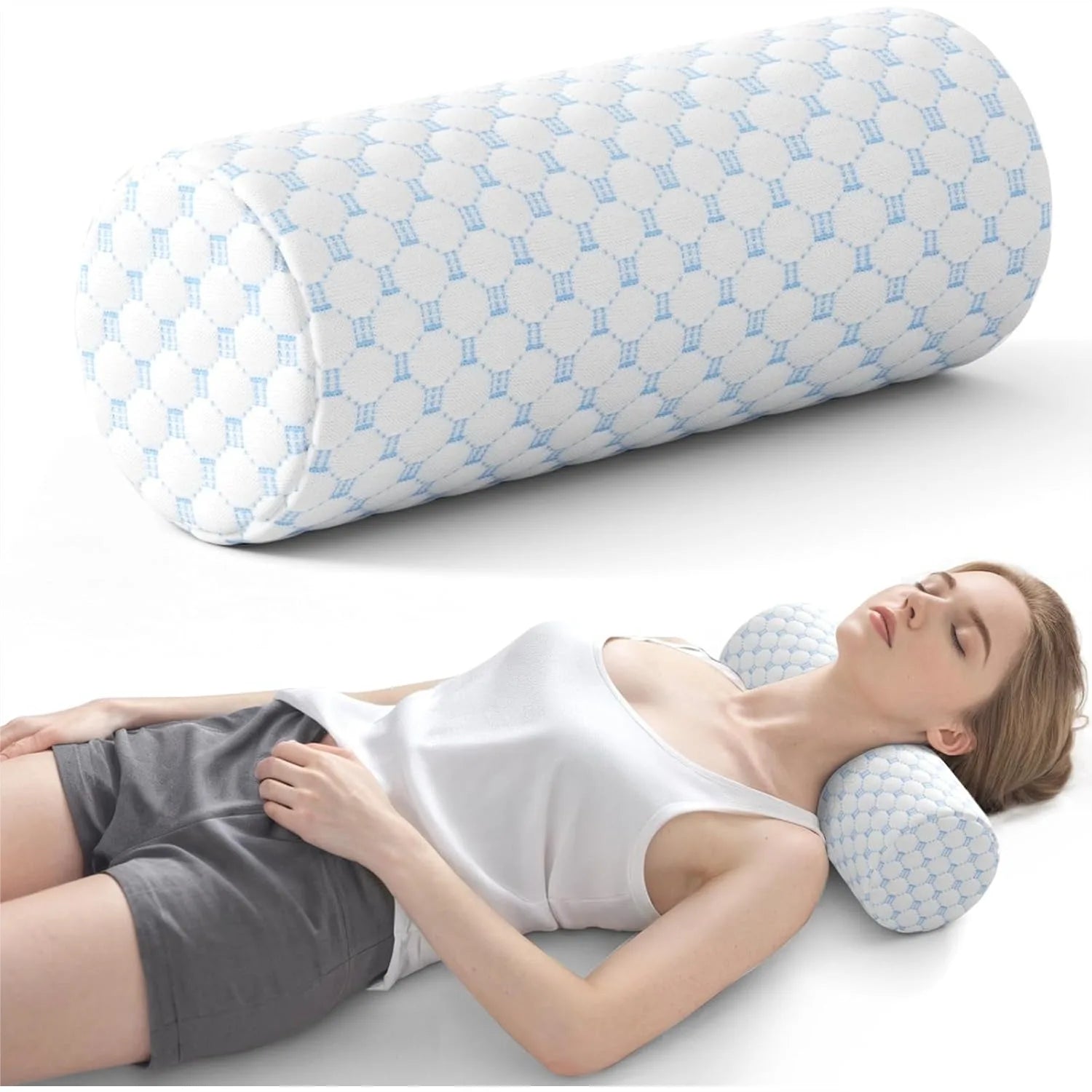 Memory Foam Neck Roll Pillow for Sleeping & Neck Support - 15.7x6x6 Inch Cooling Bolster Pillow