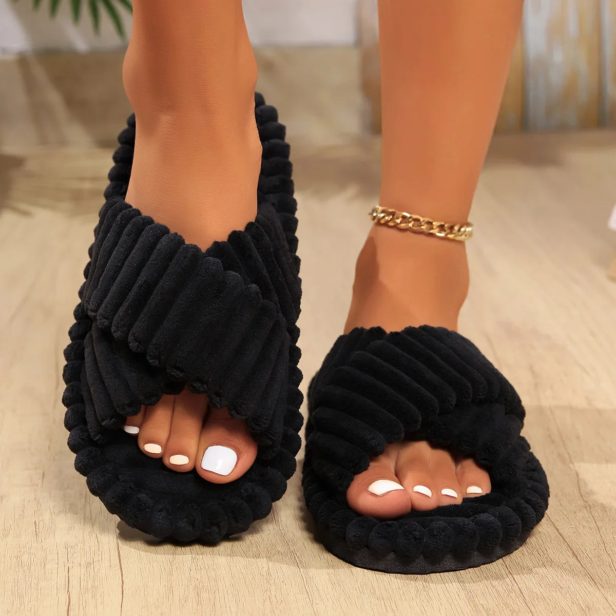 Women's opening winter indoor and outdoor thick soled warm plush moon shoes word foam cotton slippers