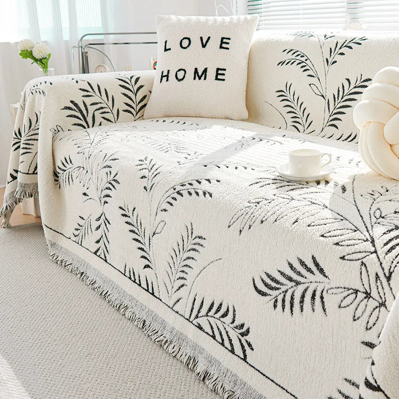 Chenille Leave Jacquard Couch Towel Full Cloth Cover Universal Four Seasons Sofa Carpet Non-Slip Cover Blanket Cat Scratch Proof