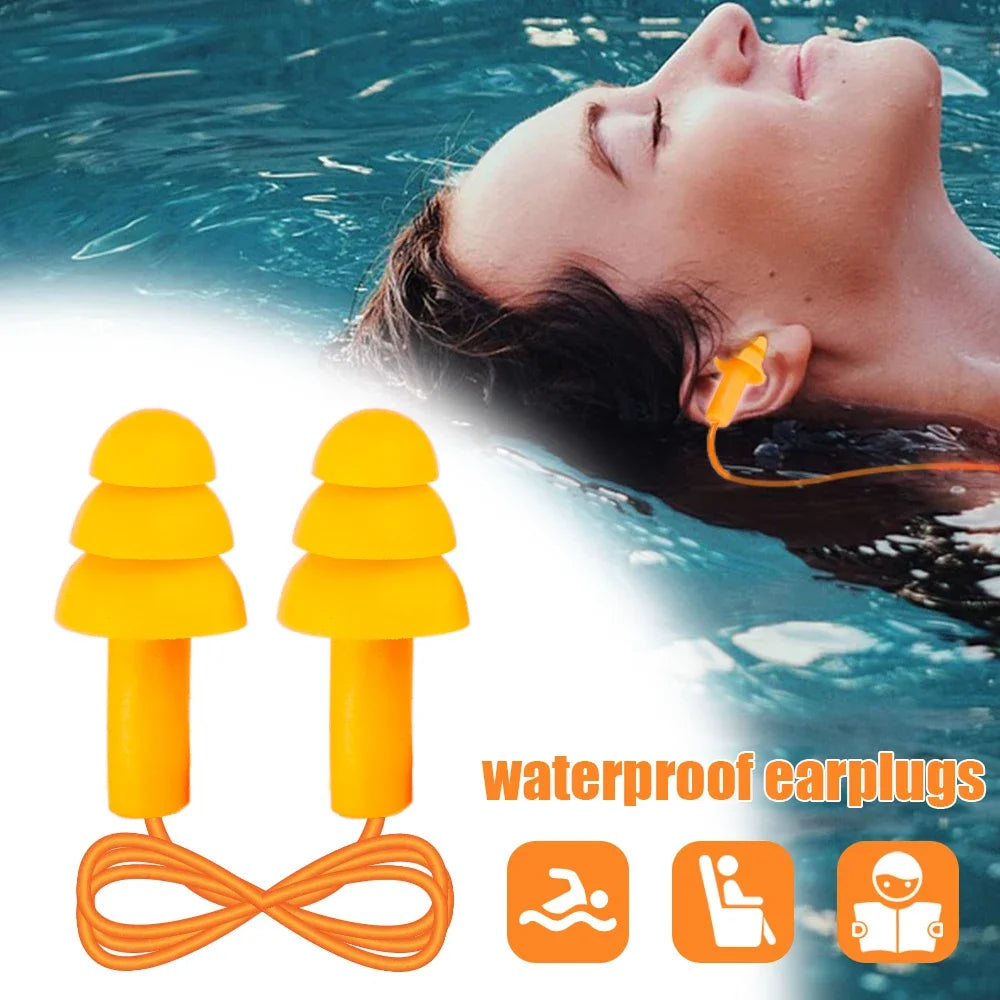 Soft Anti-Noise Ear Plug Waterproof Swimming Silicone Corded Earplugs Anti Lost Reusable Earplug With Rope Hearing Protection