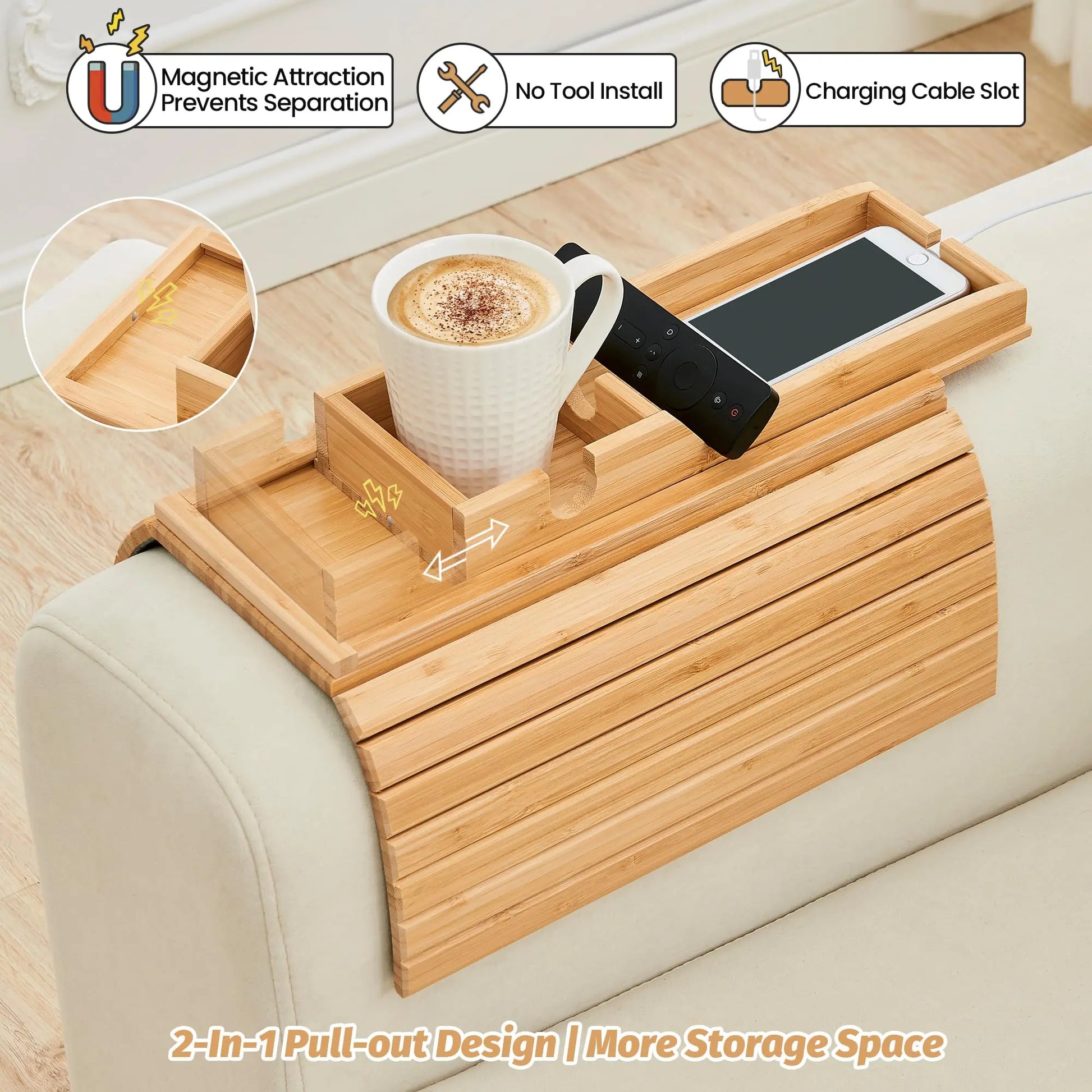 Slumblr® Bamboo Couch Cup Holder Tray Slumblr